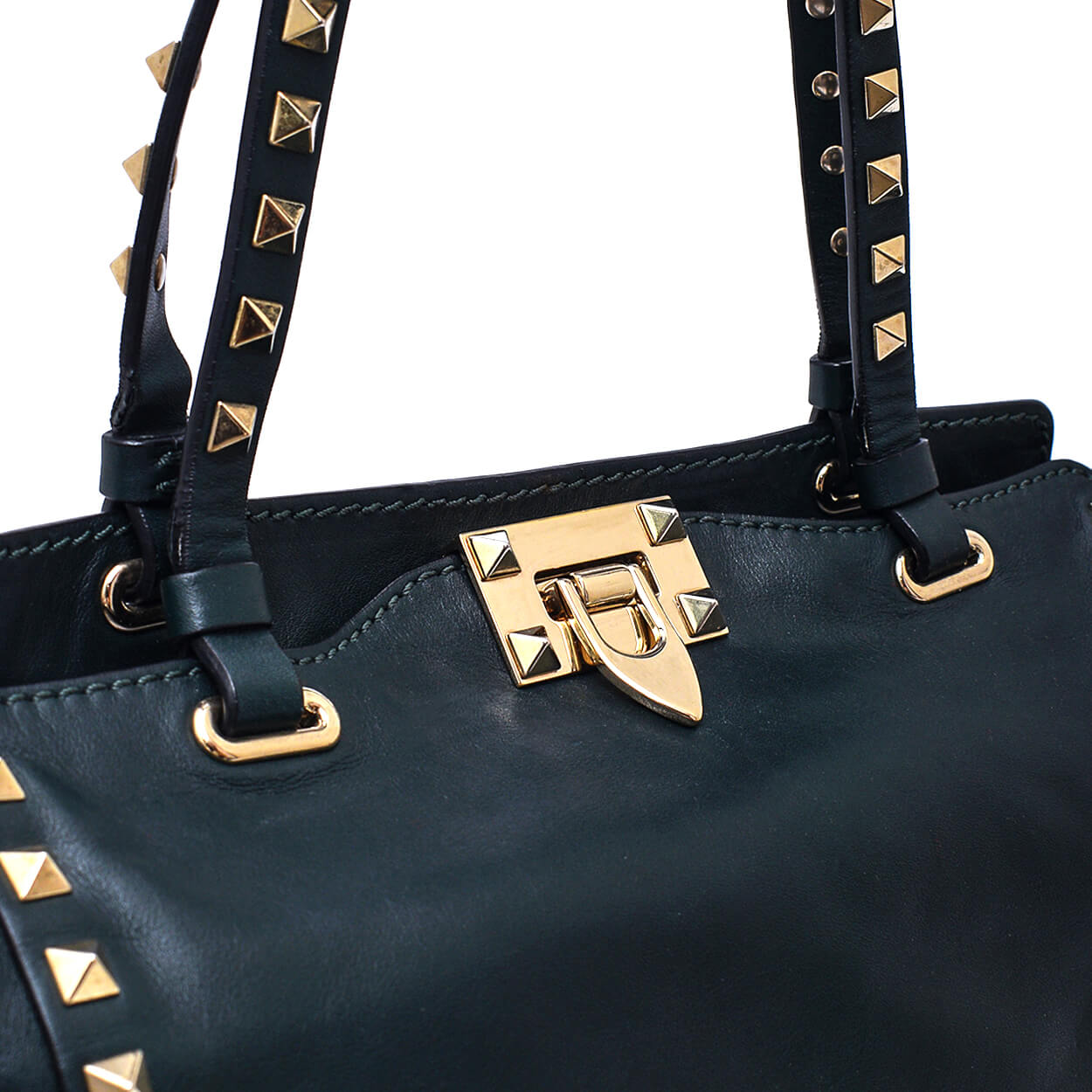 Valentino - Dark Green Leather Rockstud Small Trapeze Bag 